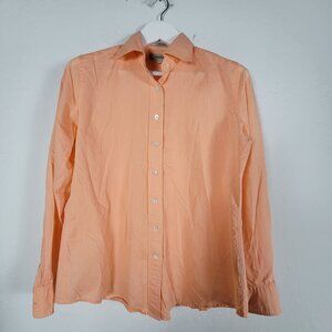 Faconnable Women Peach Button-Down Long Sleeve Shirt Medium Cotton Casual Blouse